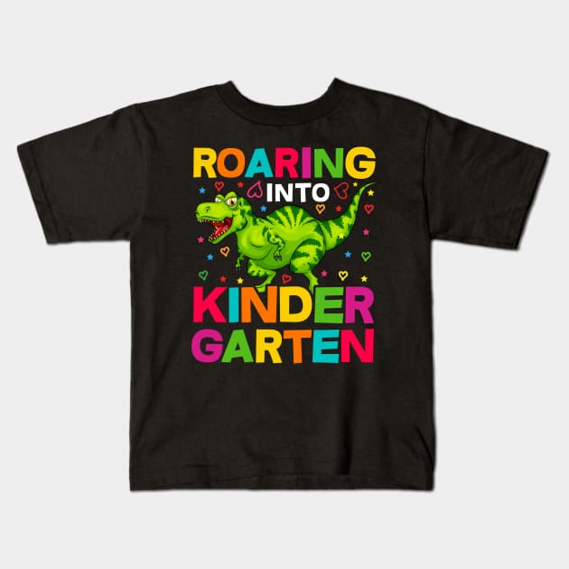 Roaring Into Kindergarten With T-Rex and Hearts Kids T-Shirt by Harlems Gee